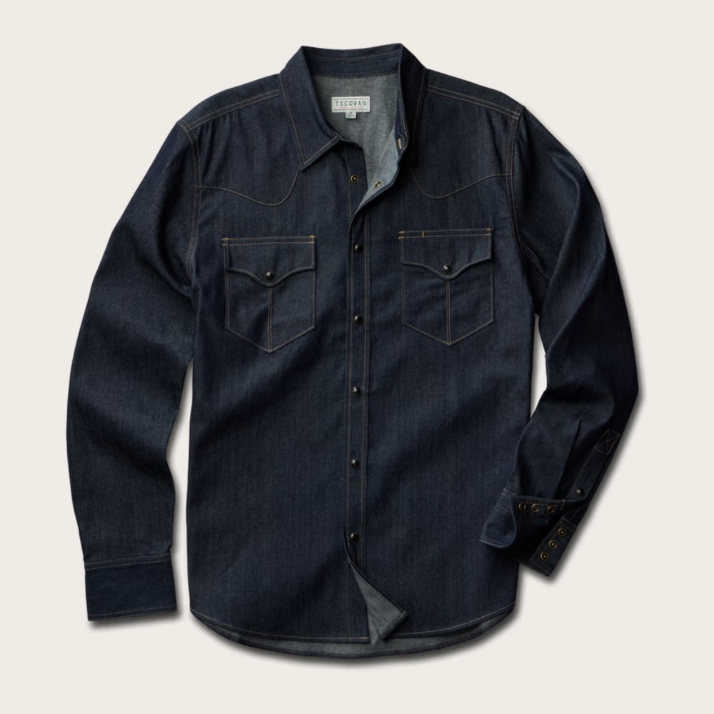 NWT New Tecovas Men's Denim Pearl Snap Dark Wash Medium Long-Sleeve